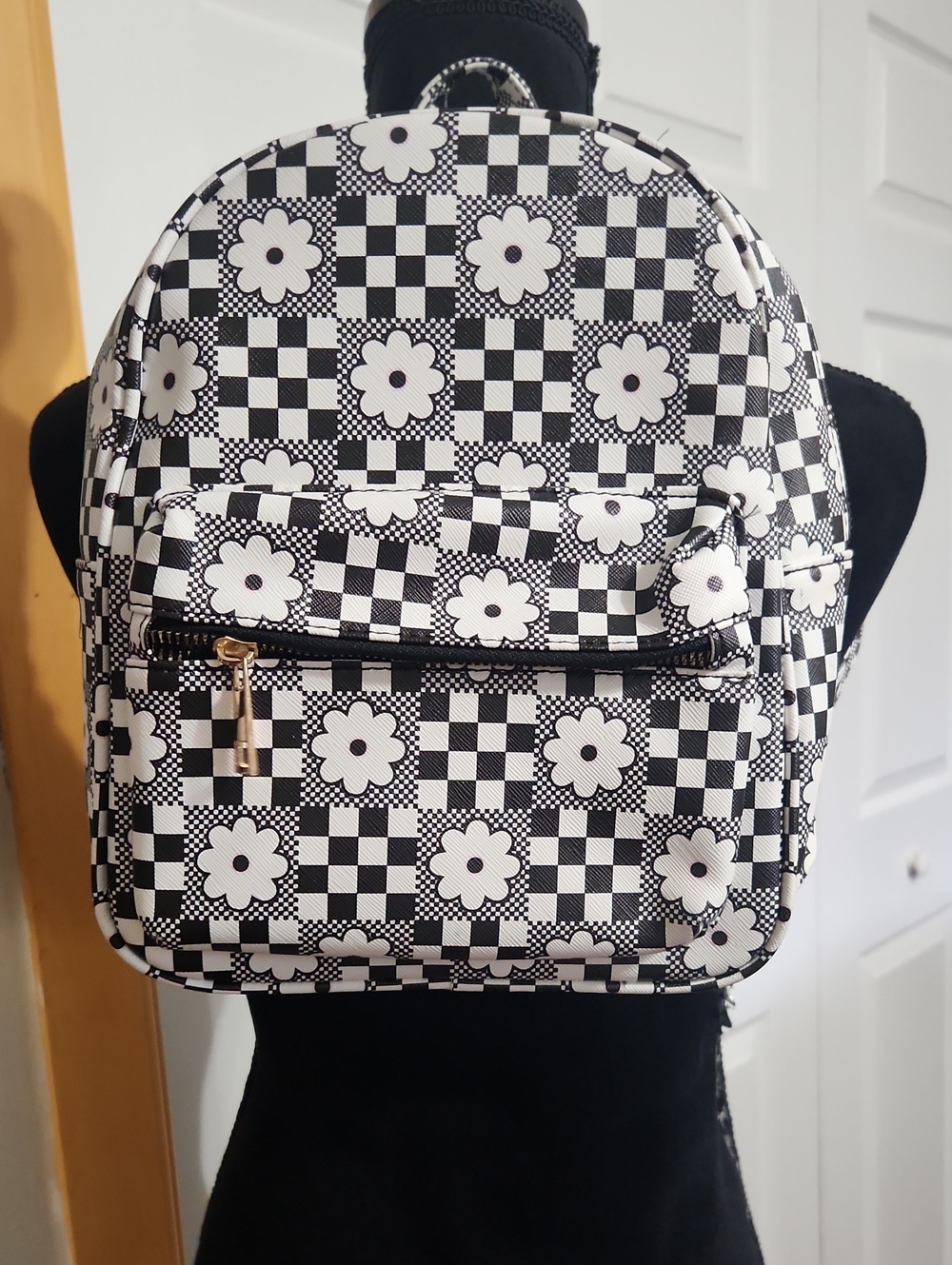 Under One Sky Black & White Floral Check Mini Backpack